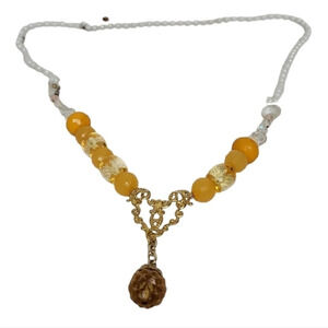 Upcycled Orange Pink Clear Long Glass Bead Necklace